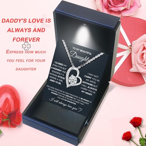 MGOOL Daughter Gifts From Dad To My Daughter Necklace 925 Sterling Silver Pendant Necklace Graduation Gifts Birthday Christmas Message Card＆LED Gift Box2