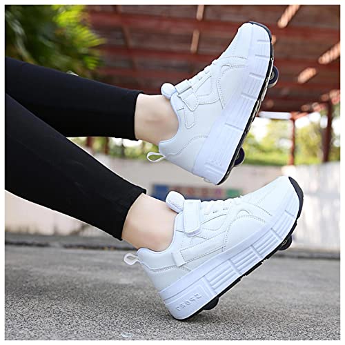 XRDSHY Chaussures a roulettes Multisports Outdoor Rollers pour Enfants Chaussures De Skateboard pour Garçon Fille Patins À roulettes,White-EU31 Cover