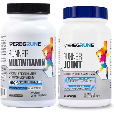 PEREGRUNE Runner Multivitamin & Joint Support Supplement – Antioxidants, Vitamin B Complex, Probiotics for Health, Energy, Endurance, Recovery - Glucosamine Chondroitin, MSM – GMP Running Supplements Cover