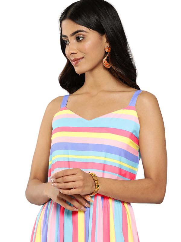 Image of Ahalyaa Striped Crepe Maxi Ethnic Dress