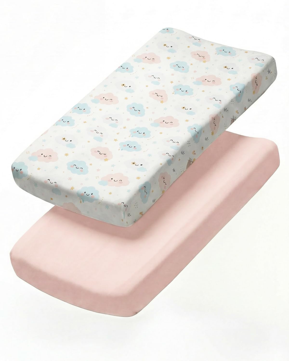 Changing Pad Cover - Pack of 2 Diaper Change Sheets - 32x16in, Happy Clouds