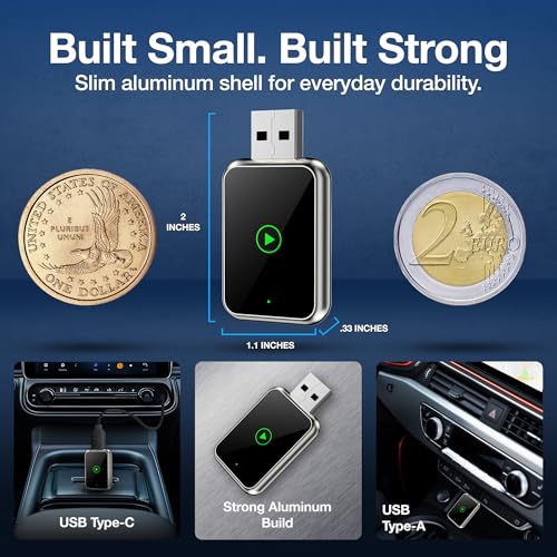 Drivio Wireless CarPlay Adapter for iPhone & Android | USB CarPlay Wireless Adapter with Screen Mirroring | 2026 Bluetooth Car Play Dongle Apple Play for Car Accessories Android Auto USB C & A - Thumbnail 6