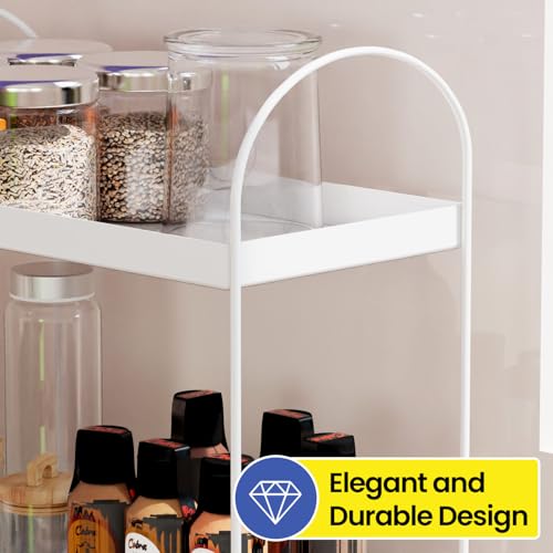 Image of WonderStand ROVA | 2-Tier Standing Spice Rack Storage Organizer, Bathroom Countertop Storage Shelf Cosmetic Organizer and Home /Kitchen Spice Rack (White)