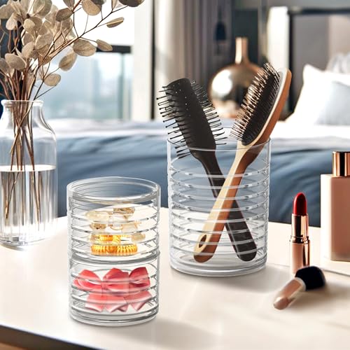 Image of Amazing Abby - Intrigue - Acrylic Headband Organizer, Plastic Hairbrush Holder, Stackable Container for Hair Accessories and Beauty Supplies, Perfect Storage for Vanity and Bathroom, Crystal Clear