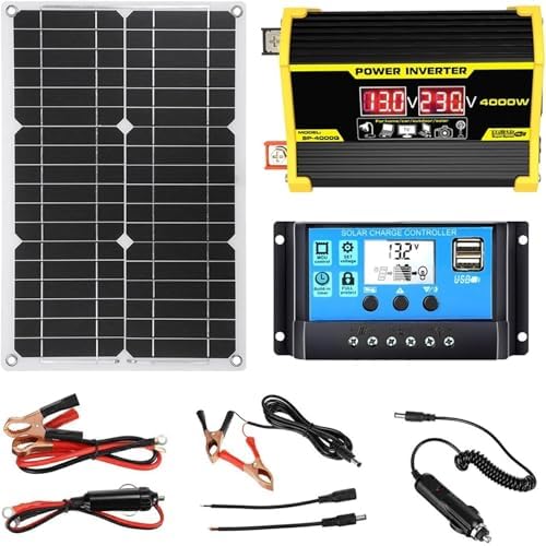 400W Solar Panel Kit with 30A MPPT Charge Controller & 110V/220V Pure Sine Wave Inverter - Complete Off-Grid Power System for RV, Cabin, Boat, Emergency Backup Power (Yellow, 12V-220V)