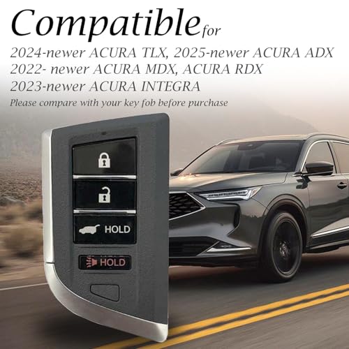 Image of Vitodeco Genuine Leather Smart Key Fob Case with Leather Key Strap Compatible for Acura MDX, RDX, ADX, TLX, INTEGRA - 4-Button, Black /Red