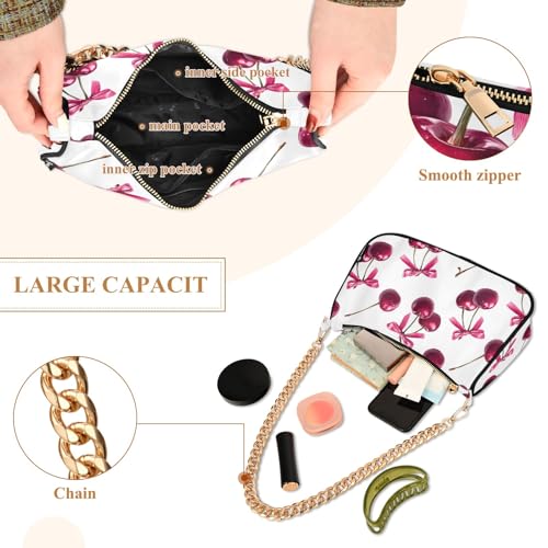 Clutch Shoulder Bags Tote Evening Purse Handbags for Women Cherry Bow Hobo Bags with Zipper Closure4