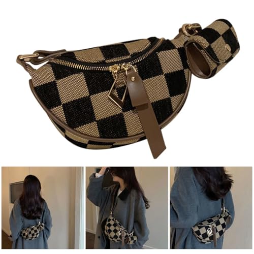Creative Women'S Brown Checkered Shoulder Bag Canvas Chest Bags Crossbody Purse For Comfort And Styles In Any3