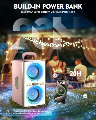 Image of YIER Bluetooth Speaker, 240W Peak Loud Party Speaker with Big Bass, 20H Playtime, TWS, BT5.3, Large Portable Wireless Boom Box with LED Light for Outdoor Backyard Beach Home (Leather Pink)