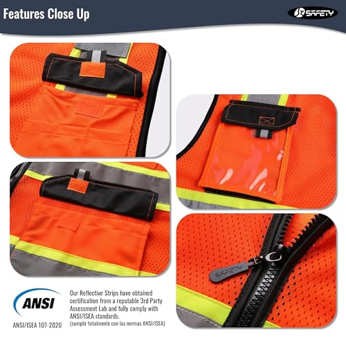 Image of JKSafety Hi Vis Reflective Safety Vests for Men Women High Visibility Vest with Pockets Mesh Fabric Construction Safety Apparel Neon Vest for Work (220-orange S)
