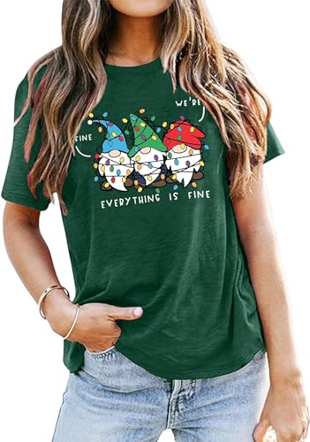 Plaid Christmas Gnomes T Shirt for Women Santa Funny Graphic Tee - Image 2