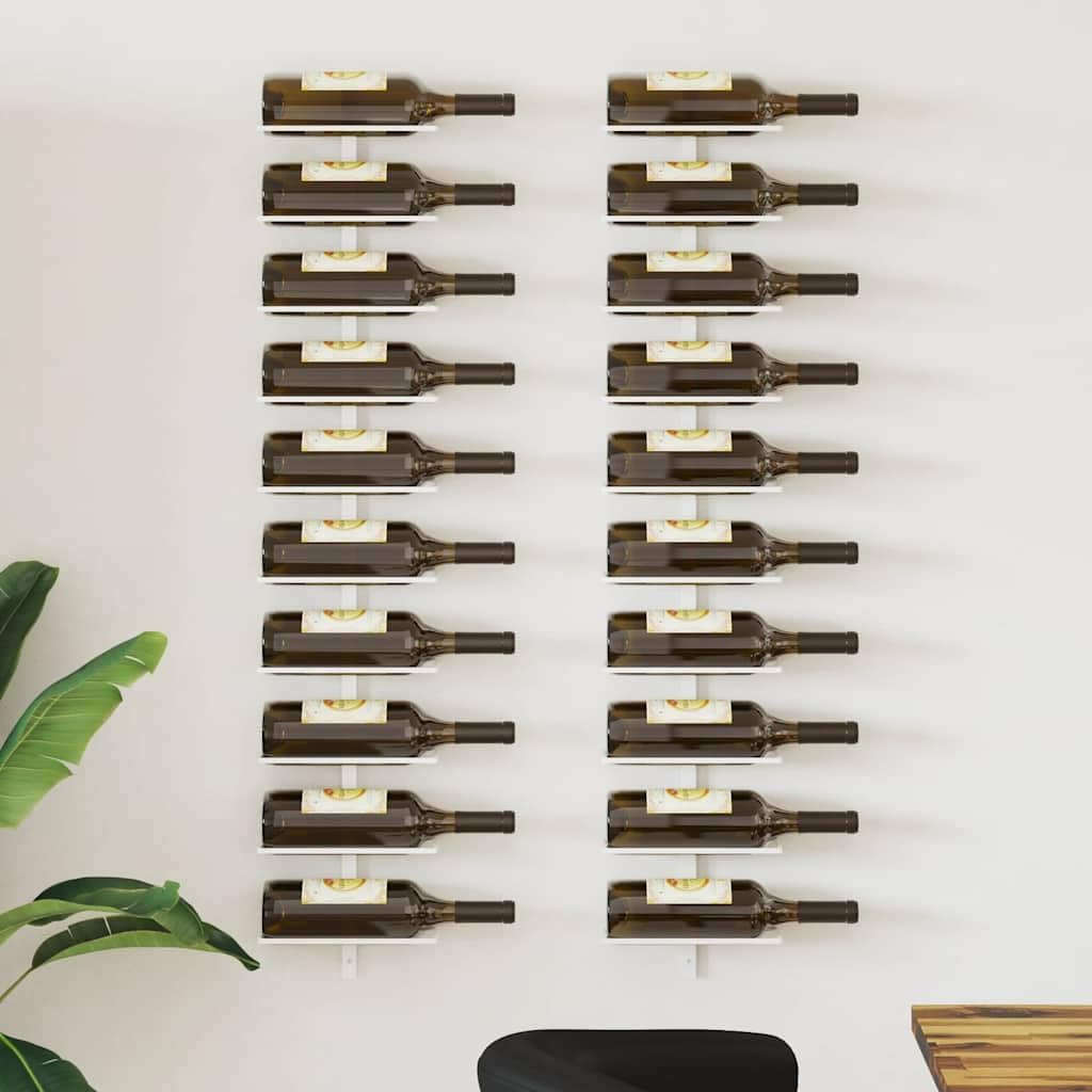 vidaXL 2x Wall-mounted Wine Rack for 10 Bottles Kitchen Bottle Holder Whisky Rack Home Indoor Dining Room Wine Storage Shelf White Metal