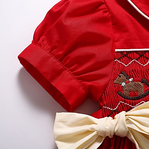 Pettigirl Girls Christmas Dresses Red Embroidery Bubble Sleeve Smocked Dresses for Girls Size 2 3 4 5 6 8 10 12 Clothing4