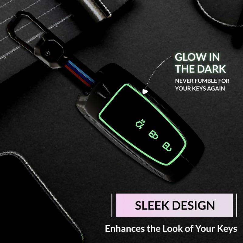 Image of BKN Premium Metal Soft Car Key Cover Shell with Keychain & Full Protection Compatible with Ford Endeavour, Ecosport, Figo, Aspire, Freestyle (3 Button Push Smart Key)