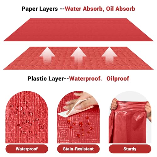 Image of Red Tablecloth for Rectangle Tables 10 Pack, 54''x108'' Disposable Paper Table Cloth for 3-9 Ft Tables, Paper & Plastic Party Table Cover for Birthday, Outdoor, Wedding, Banquet