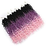 HEESAGA Goddess Locs Crochet Hair, Ombre Faux Locs Braiding Crochet Hair with Curly Ends - 20 Inch 6 Bundles/Pack (#Black/Purple/Rose Red)
