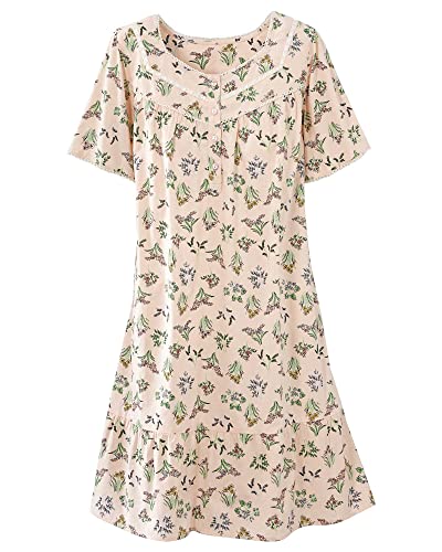 National Women's Short Sleeve Daydream Zip Gown Square Neck Crochet Lace Trim Ruffle Hem Nightgown, Matilda, 3X #TOP26