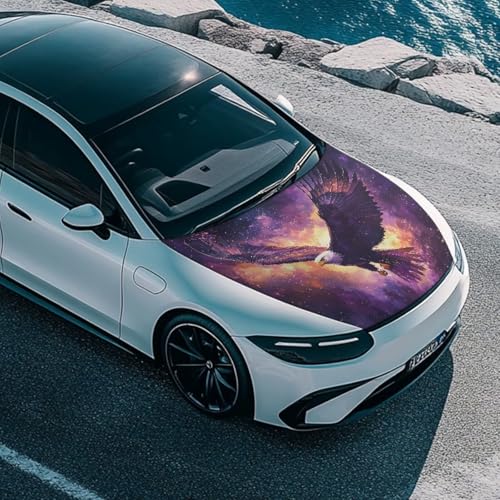Image of Bald Eagle Print Car Hood Cover, Elastic Fabric Car Hood Protector Car Hood Flag Waterproof Auto Exterior Accessories for Car Hood Decoration and Protection