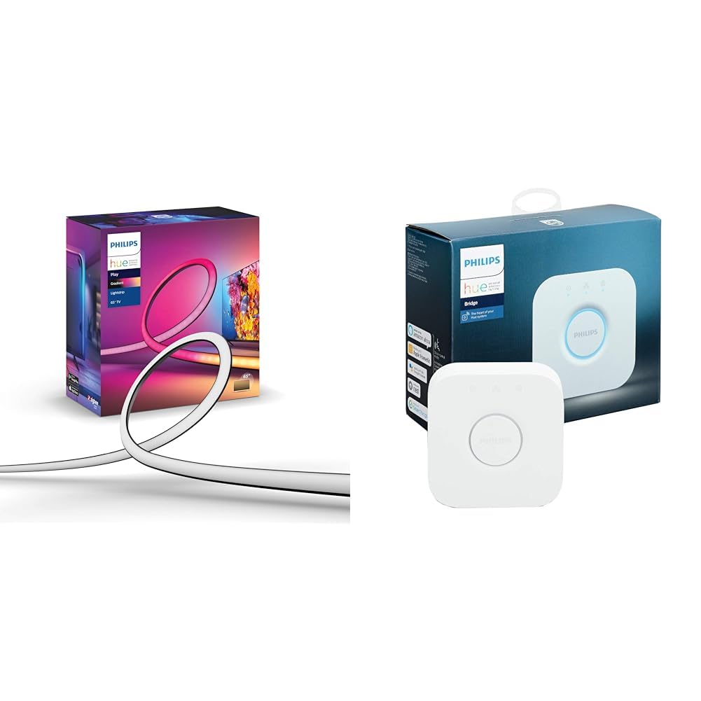 Philips Hue Philips Hue Gradient Lightstrip for 65 Inch TV, Sync with Media and Gaming, Smart Entertainment LED & Bridge. Smart Home Automation Works with Alexa, Google Assistant and Apple Homekit.