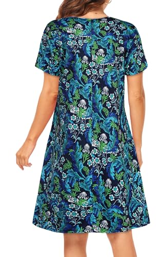 Image of Womens Summer Dresses Beach Casual Loose Tshirt Floral Short Sleeve Flowy Pockets Sundresses 2026