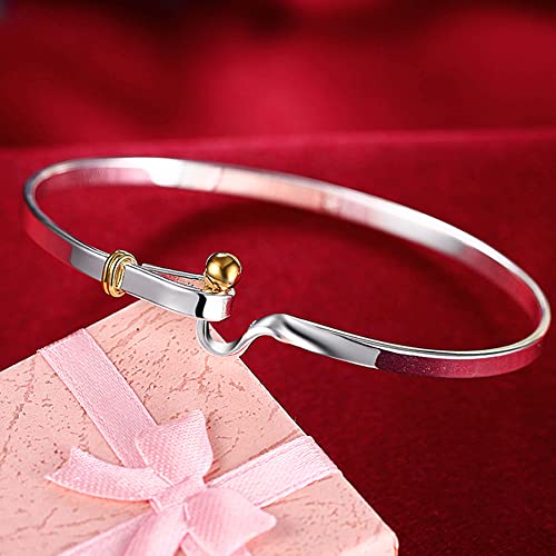 Pulsera abierta QYYZTHX en plata de ley 925 con colgante de corazón redondo para mujer