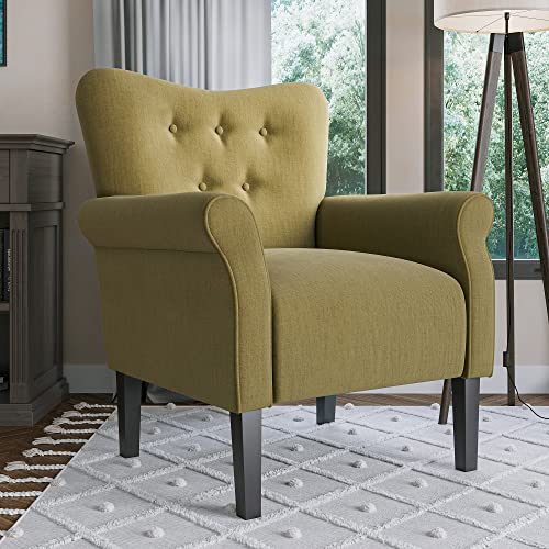 Belleze Modern Accent Chair Armchair For Living Room Or Bedroom With Wooden Legs, High Back Rest, Padded Armrest, And Comfortable Cushioned Seat - Allston (Avocado) #TOP5