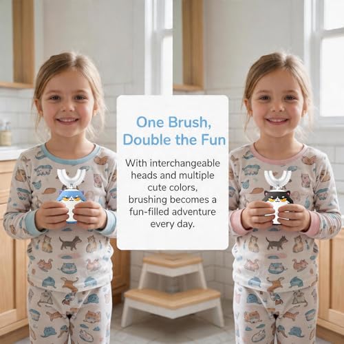 Image of Kids U-Shaped Sonic Electric Toothbrush, Cartoon Design 360 Deep Cleaning, IPX7 Waterproof Auto Toothbrush for Toddlers(7-15 AG)