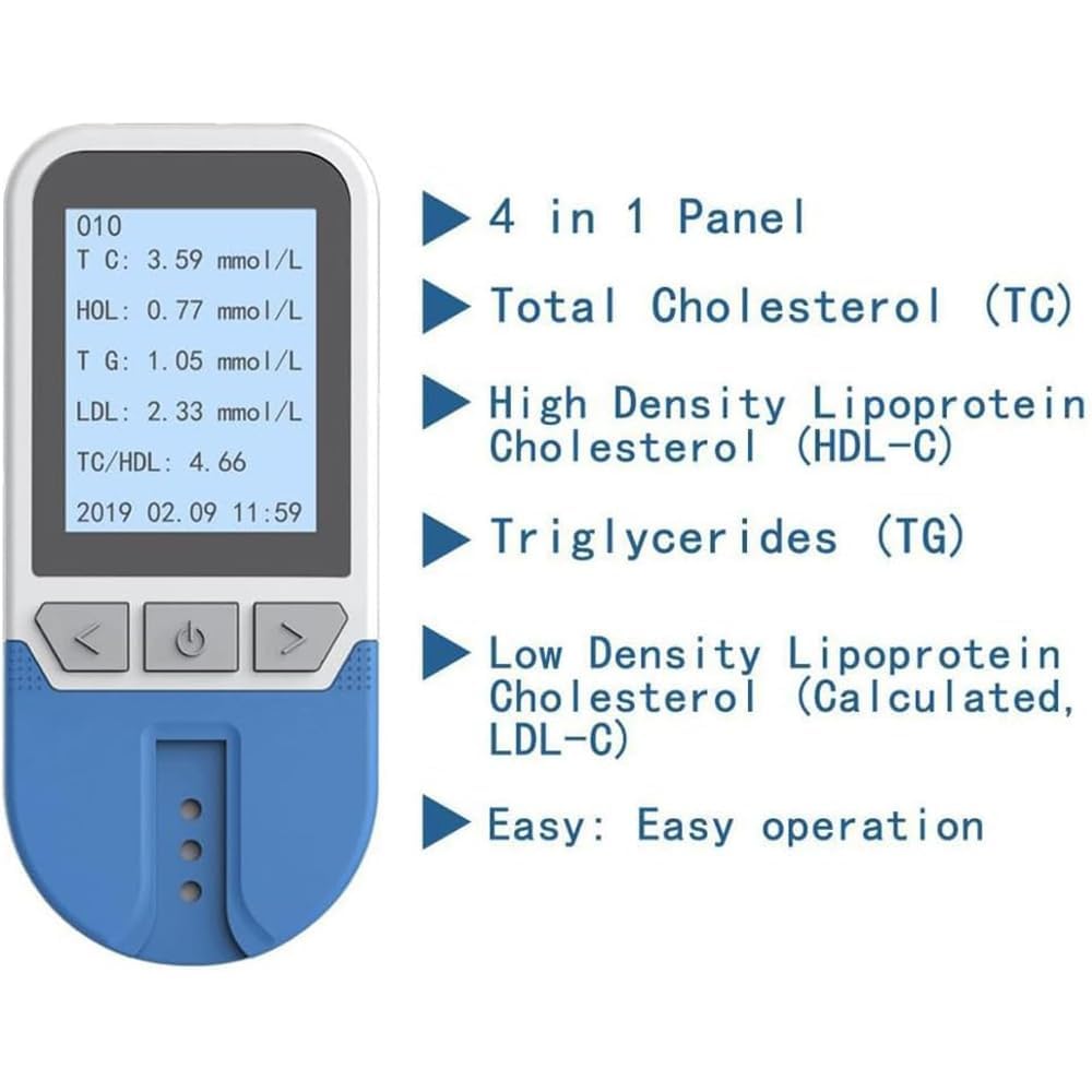 COYEUX 5-in-1-Multifunktions-Lipidmessgerät, Cholesterin-Testgerät, TC TG HDL LDL + 25 Teststreifen, 5 Indikatoren, 500 Datenspeicherplätze, für die Lipidanalyse zu Hause, Gesundheitsgerät