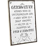 Vintage Holzschild mit Spruch: GESCHWISTER können noch so unterschiedlich sein, aber wenn es drauf ankommt, halten sie zusammen wie Pech & Schwefel