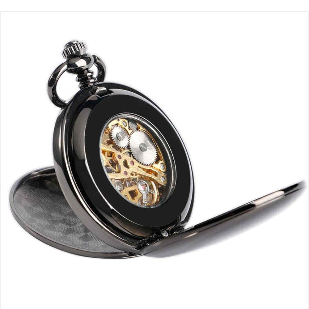 Orologio Da Tasca Meccanico Stile Vintage: Quadrante Bianco Numeri Romani, Cassa Nera, Doppio Cacciatore