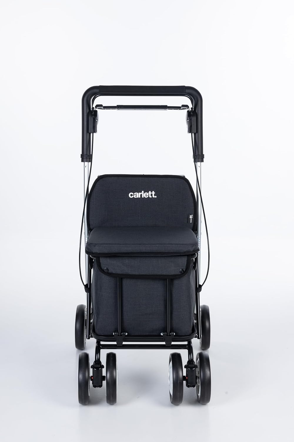 Carlett Andador y Carrito con Asiento Incorporado, Producto Médico Homologado EU, Manillar Regulable, Doble Freno y Ruedas Ajustables 3 Posiciones, Ligero y Compacto, Comfort Move, Negro