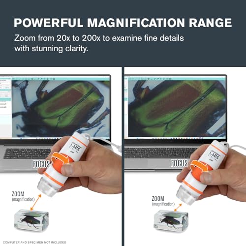 Image of Celestron Labs Digital 2MP Handheld Microscope - 20x-200x Magnification - Software Captures Photos, Videos - LED Lighting & Polarizing Filter - Stand Included - Compatible with Windows & Mac