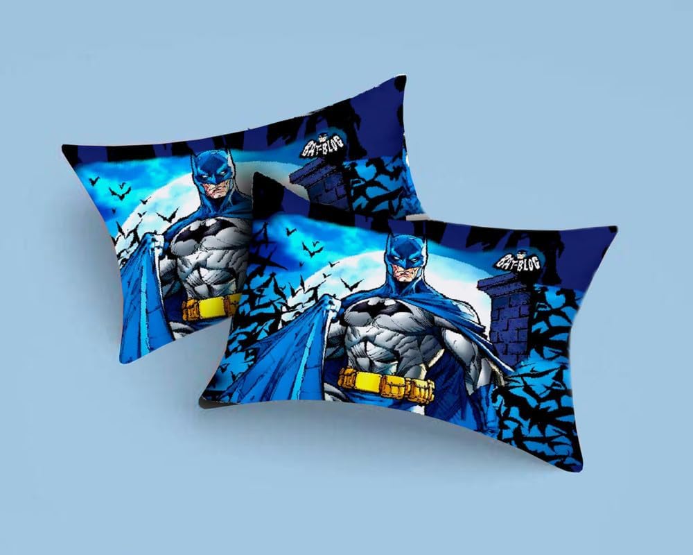 KAPRIDO® Panel Digital Print Theme Pillow Cover Pair of 2 Pieces (Cartoon Print/Love Theme/Batman/Spider-Man/Valentine/Nature) (bat Man)