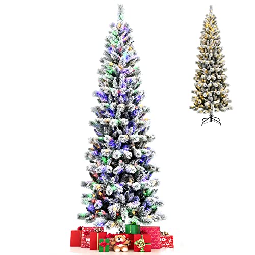 GOFLAME 8ft Snow Flocked Artificial Christmas Tree, Pre-lit Pine Tree w/ 9 Lighting Modes, 795 PVC Branch Tips & 350 Remote-Controlled Multi-Color LED Lights, Holiday Festival Decoration Tree GOFLAME 8ft Snow Flocked Artificial Christmas Tree, Pre-lit Pine Tree w/ 9 Lighting Modes, 795 PVC Branch Tips & 350 Remote-Controlled Multi-Color LED Lights, Holiday Festival Decoration Tree