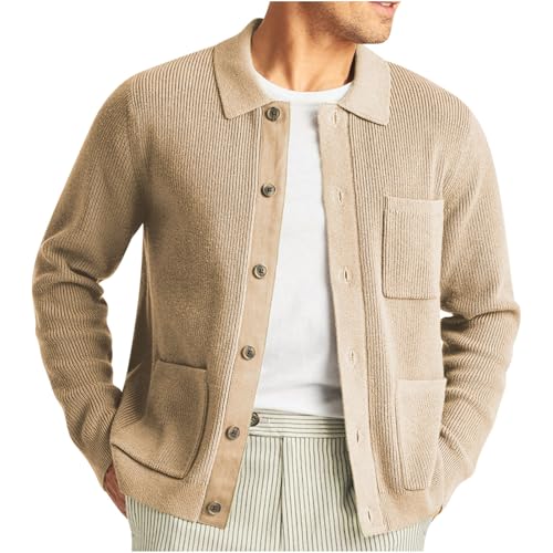 Cambkatl Men's Lapel Collar Cardigan Sweaters, Button Down Casual Long Sleeve Knitted Cute Outerwear Tops with Pockets2