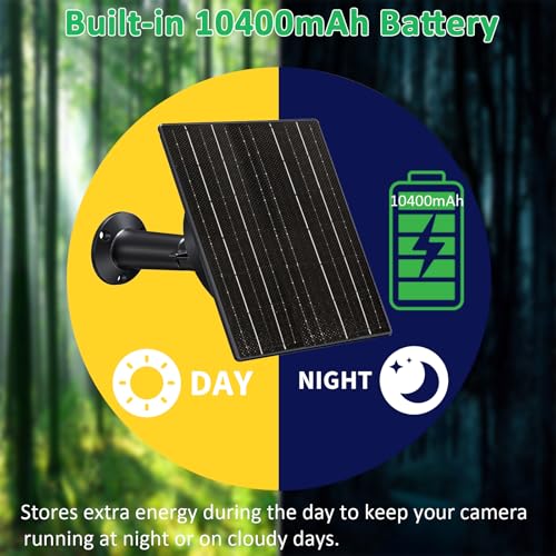 Image of FUTUREZEN Solar Panel for Trail Camera, 10W Solar Battery Charger with 10400mAh Battery, 5V /12V Adjustable Output, USB-C & DC Plugs, IP66 Waterproof, 360 Adjustable Mount, 9.8ft Cable