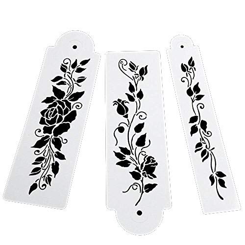 Tree Vine Leaves Plastic Stencils Templates Mold Printing Spray Molds Sugar Powder Sieve Fondant Cake Baking Decoration Tool Airbrush Painting (Set of 3)