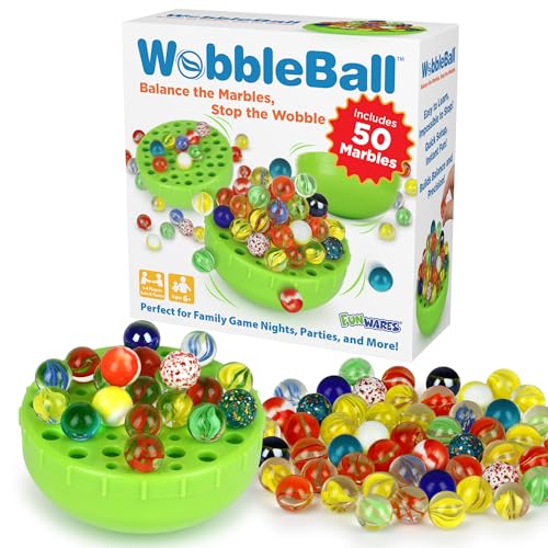 Funwares WobbleBall Marble Balance Game, 50 Marbles Included, Skill & Dexterity Games for Kids & Adults, Family Party Game for 1-4 Players, Ages 6+