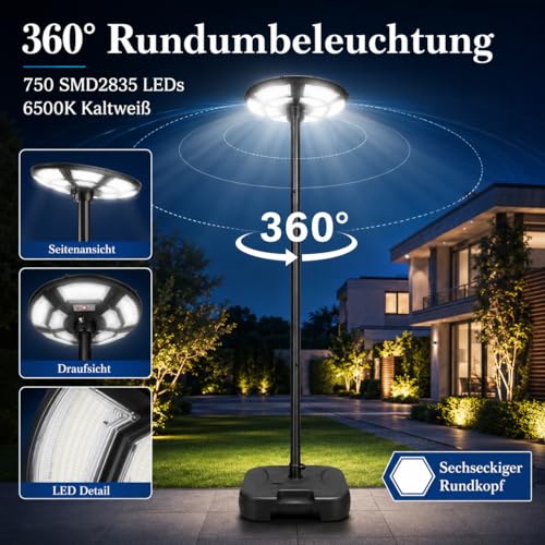 Foco solar con detector de movimiento IP67 y base rellenable 4