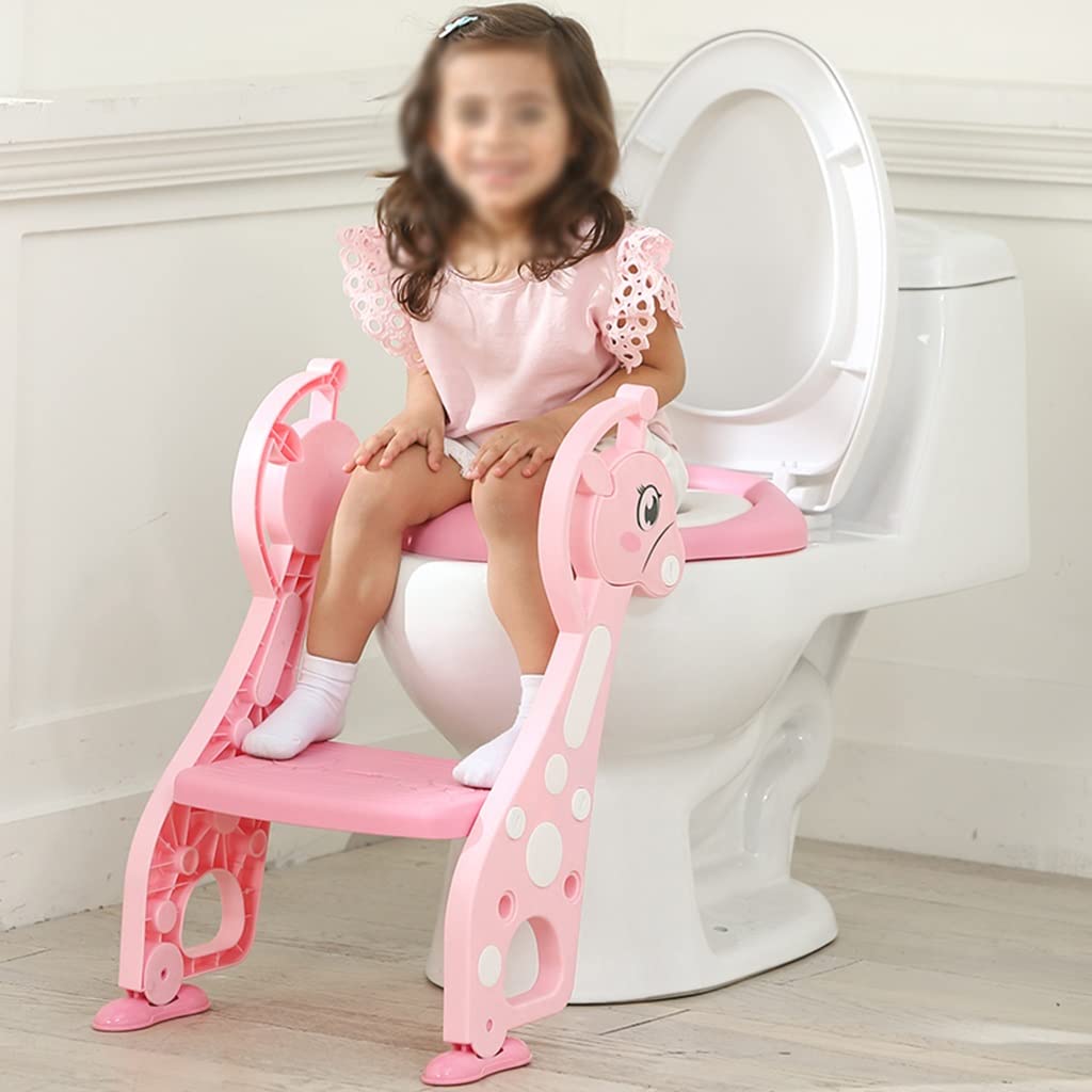 Asiento De Inodoro con Escalera Linda Jirafa Aseo Escalera Asiento con Protección contra Salpicaduras, Plegable Ajustable Reductor WC con Escalera para Niños Y Niñas, Cargar Los Portes 75kg