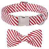 Lionet Paws Christmas Dog Collar with Bowtie Durable Adjustable Handmade Comfortable Cotton Bowtie Dog Collar Cat Collar with Metal Buckle for Small Dogs Cats,Party,Festival,Holiday Style,Neck 10-16in