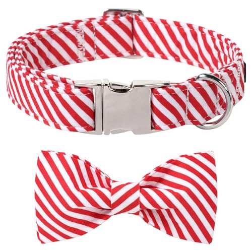 Lionet Paws Christmas Dog Collar with Bowtie Durable Adjustable Handmade Comfortable Bow Tie Dog Collar Cat Collar with Metal Buckle for XS Dogs Cats,Party,Festival,Holiday Style,Neck 8-12in