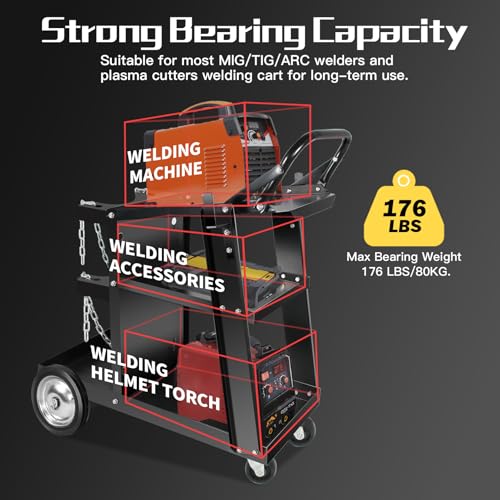Image of Welding Cart Heavy Duty with 360 Swivel Wheels, Original Design Rolling Welding Carts for MIG /TIG Welder and Plasma Cutter Upgraded, Tilt-Table Large Storage