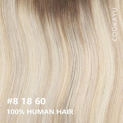 Image of COOKAYU Clip in Hair Extensions Real Human Hair, 8 /60 /18 Ombre Real Hair Extensions Clip in Human Hair, Thick Silky Straight, 14inch 120g 7Pcs