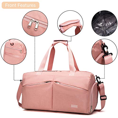 HOKEMP Sports Gym Bag Travel Duffel Weekender Bag Shoe Compartment with Wet Pocket for Men and Women (Pink)