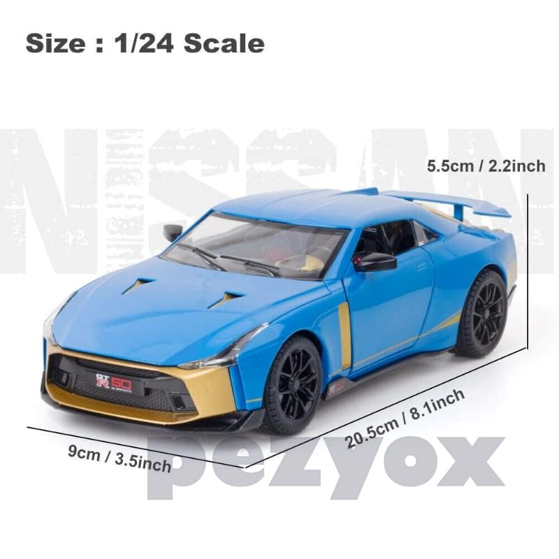 Image of Diecast GT R-50Toy Car 1:24 Scale Model,Pull Back Vehicles Alloy Simulation Supercar with Lights and Sound Also for Car Dashboard,Kids,Adult (Blue)