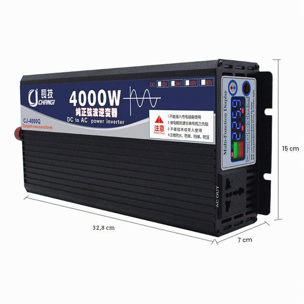 Inversor de Corriente 600 W 1000 W 2000 W 3000 W 4000 W 5000 W 6000 W Onda sinusoidal Pura 48/60 V a 220 V Transformador con Enchufe y USB Dual para Coche, LCD, iPhone, iPad y Tableta