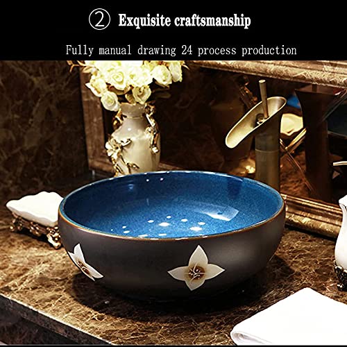 Ceramiczna Umywalka Nablatowa, Ręcznie Grawerowana Okrągła Misa, Artystyczna Umywalka Porcelanowa Na Blat Łazienkowy, C