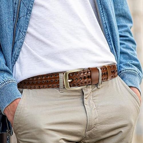 SENDEFN Leather Braided Belts for Men, 1 3/8" Casual Woven Leather Belt for Men Jeans Golf Dress Pants with Gift Box3