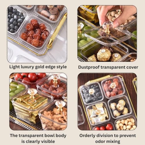 Image of Airtight Dry Fruit Container Tray Set with Lid | Candy Serving Tray With 4 Bowls - Snack, Nuts, Chocolates & Mukhwas | Multi-Function Storage Box| Acrylic Serving Dishes Box| Diwali & Wedding Gift Box
